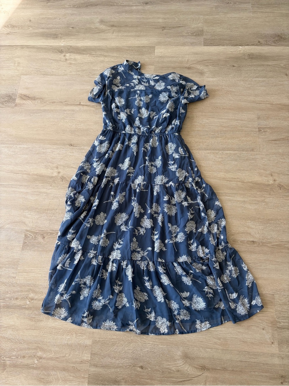 Navy Floral Tiered Midi Dress - great for picnics, brunches, or weddings!